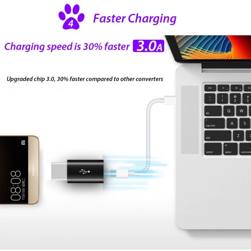 Перехідник з Type-C (8 mm) на Micro / для захищених телефонів / Чорний