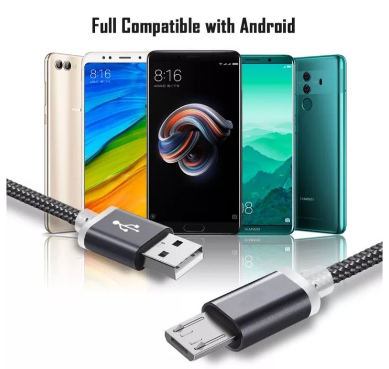Micro USB кабель з подовженим коннектором 9 мм, усилений Сірий