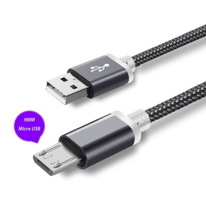 Кабель Micro USB з подовженим коннектором 9 мм, усилений, сірий