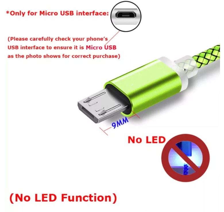 Micro USB кабель з подовженим коннектором 9 мм, усилений Салатовий