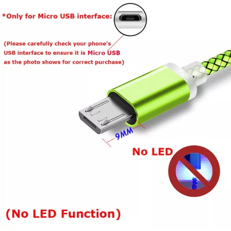 Micro USB кабель з подовженим коннектором 9 мм, усилений Салатовий