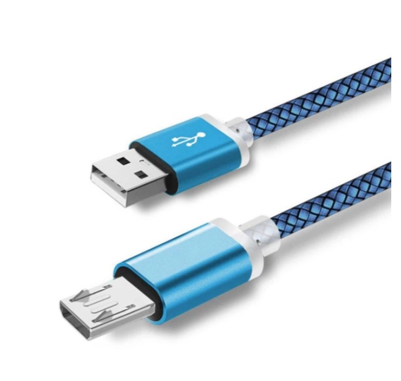 Micro USB кабель з подовженим конектором 9 мм, усилений Голубий