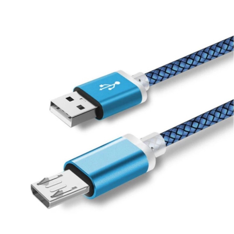 Кабель Micro USB з подовженим конектором 9 мм, усилений, синього кольору