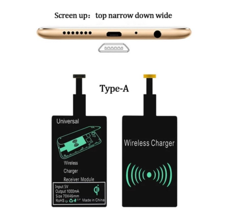 Універсальний ресивер (приймач) для безпровідної зарядки Micro USB (тип A) Чорний