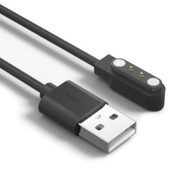 Магнітний USB кабель для смарт-годинників на 2 конектора / 4 mm./ 80 см. / Чорний