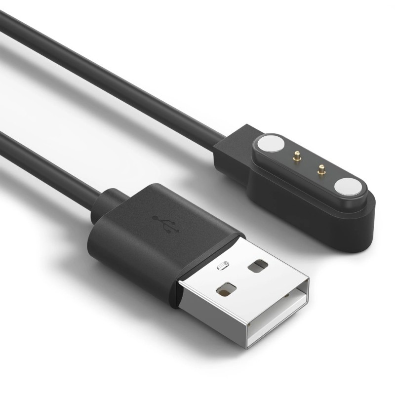 Магнітний USB кабель для смарт-годинників на 2 конектора / 4 mm./ 80 см. / Чорний