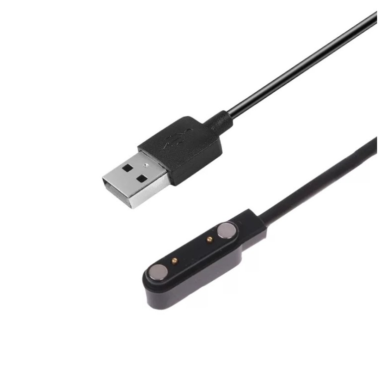 Магнітний USB кабель для смарт-годинників на 2 конектора (7.62 мм) 60 см. Чорний