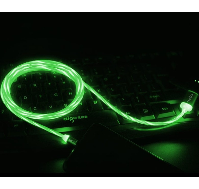 Магнітний кабель Micro USB TOPK Cвітиться (Зеленим) для швидкої зарядки 3.0 Зелений