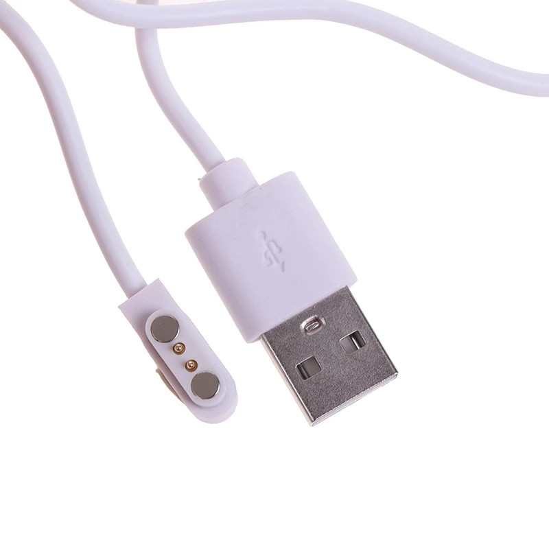 Магнитный USB кабель для смарт-часов на 2 коннектора (2.84 мм) 60 см. Белый