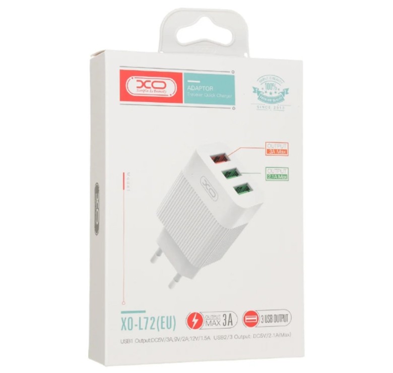 Оригінальний зарядний блок живлення XO-L72 3 USB Швидка зарядка Quick Charge 3.0 Білий
