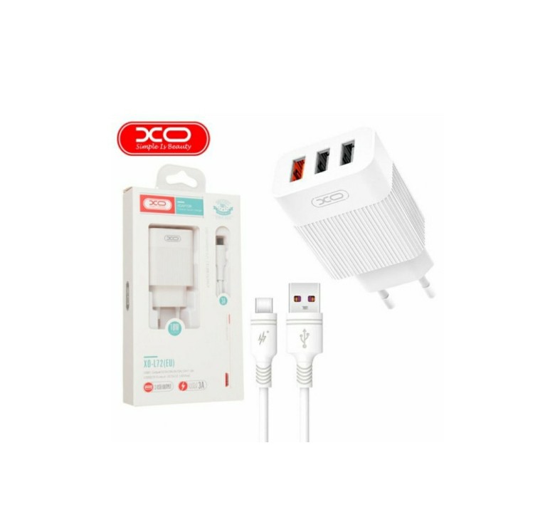Оригінальний блок живлення XO-L72 з кабелем для Iphone 3 USB Швидка зарядка Quick Charge 3.0 Білий