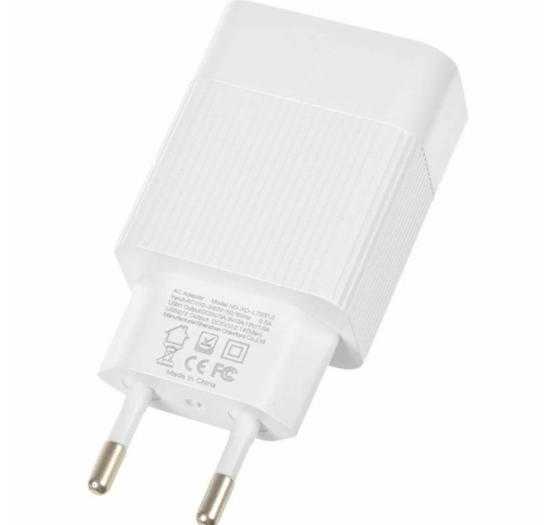Оригінальний блок живлення XO-L72 з кабелем для Iphone 3 USB Швидка зарядка Quick Charge 3.0 Білий