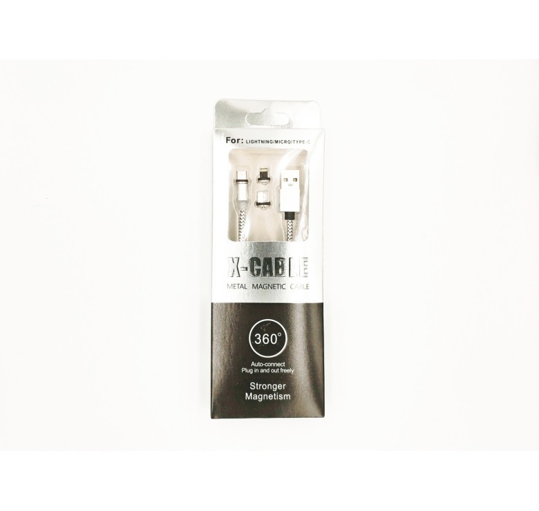 Магнітний USB кабель 3 в 1 (Micro, Type-C, Lightning) X-CABLE Круглий 360 Градусів Сірий