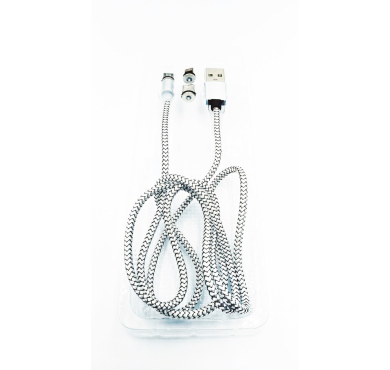 Магнітний USB кабель 3 в 1 (Micro, Type-C, Lightning) X-CABLE Круглий 360 Градусів Сірий