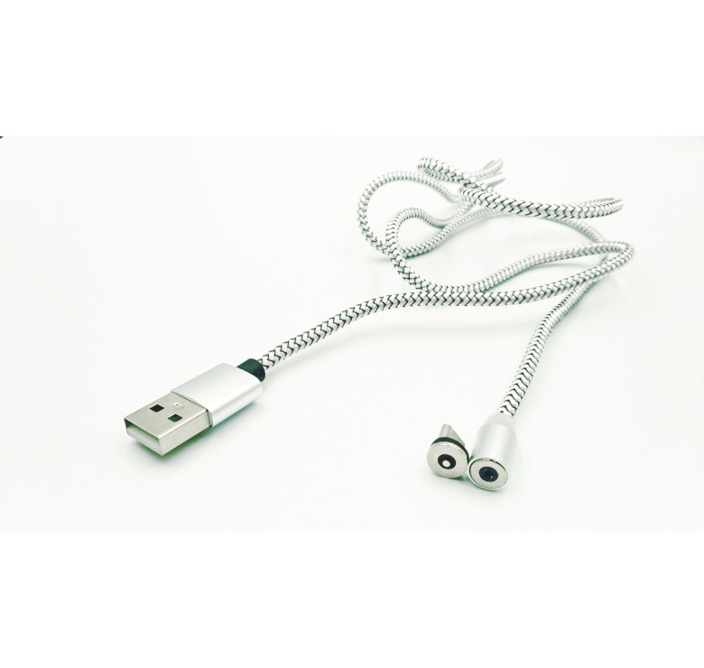 Магнітний USB кабель 3 в 1 (Micro, Type-C, Lightning) X-CABLE Круглий 360 Градусів Сірий