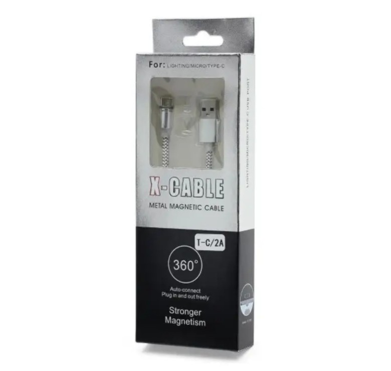 Магнітний Micro USB кабель X-CABLE Круглий 360 Градусів Сірий