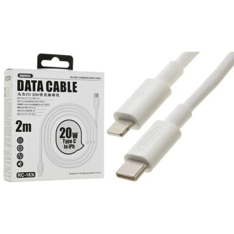 Кабель Remax RC-183i Type-C на Lightning для смартфонов 2 метра 20 Ватт Белый