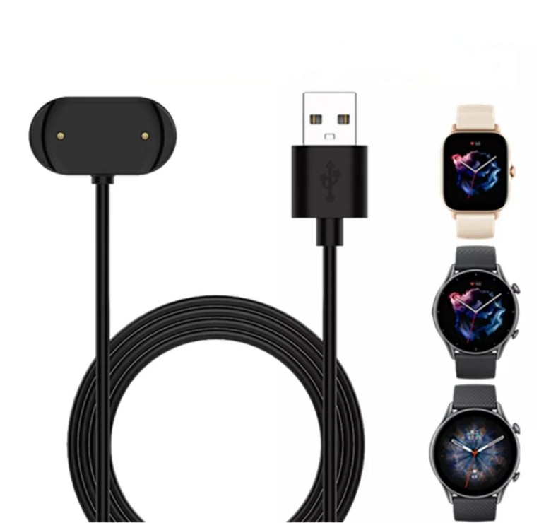 Магнітний USB кабель на годинник Huami Amazfit GTS 3 / GTR 3 / GTR 3 Pro 100 см. Чорний
