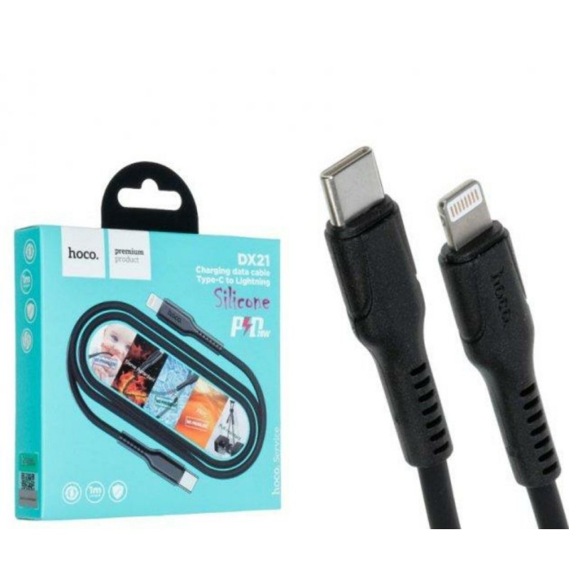 Кабель Hoco. DX21 / Type-C - Lightning / для смартфонів / Силіконовий / 1 метр / Чорний