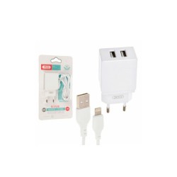 Блок живлення XO-L75 з кабелем lightning для Iphone / 5 вольт 2.4 Ампера / 2 USB / Білий