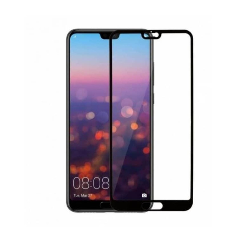 Закаленное стекло на Huawei P20 / Полное покритие / Черная рамка
