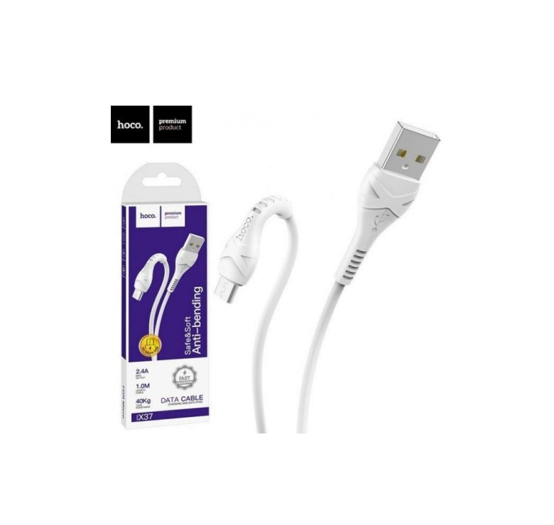 Кабель Micro - USB hoco. X37 для смартфонів / 1 метр / до 2.4 Ампера / Білий