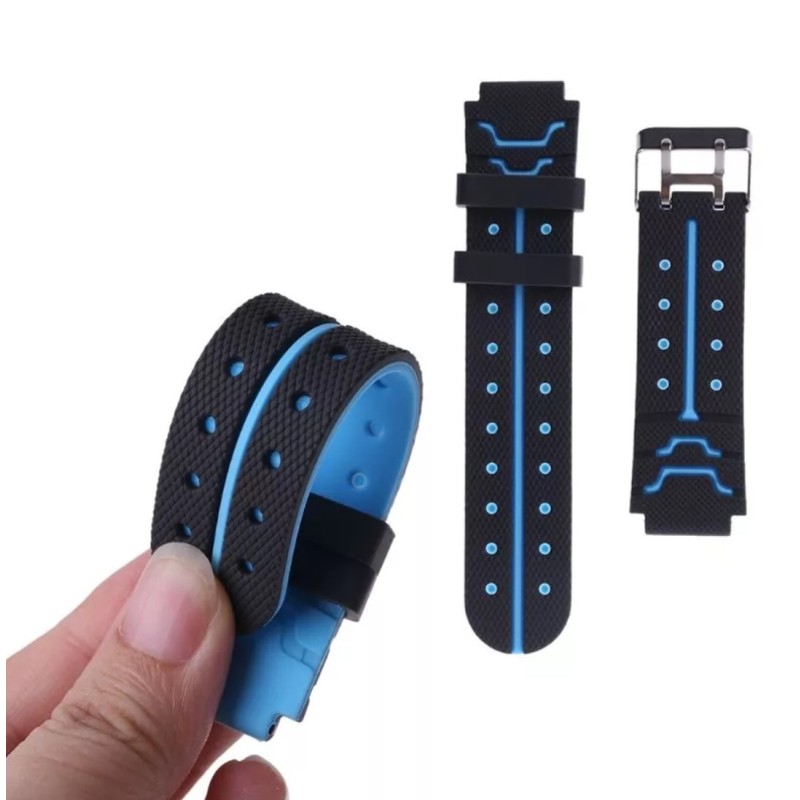 Ремінець силіконовий для дитячих годинників Q60 Q80 Q90 Q100 Q750 T7 S4 Y19 Y21 / 16 mm / Чорно-блакитний