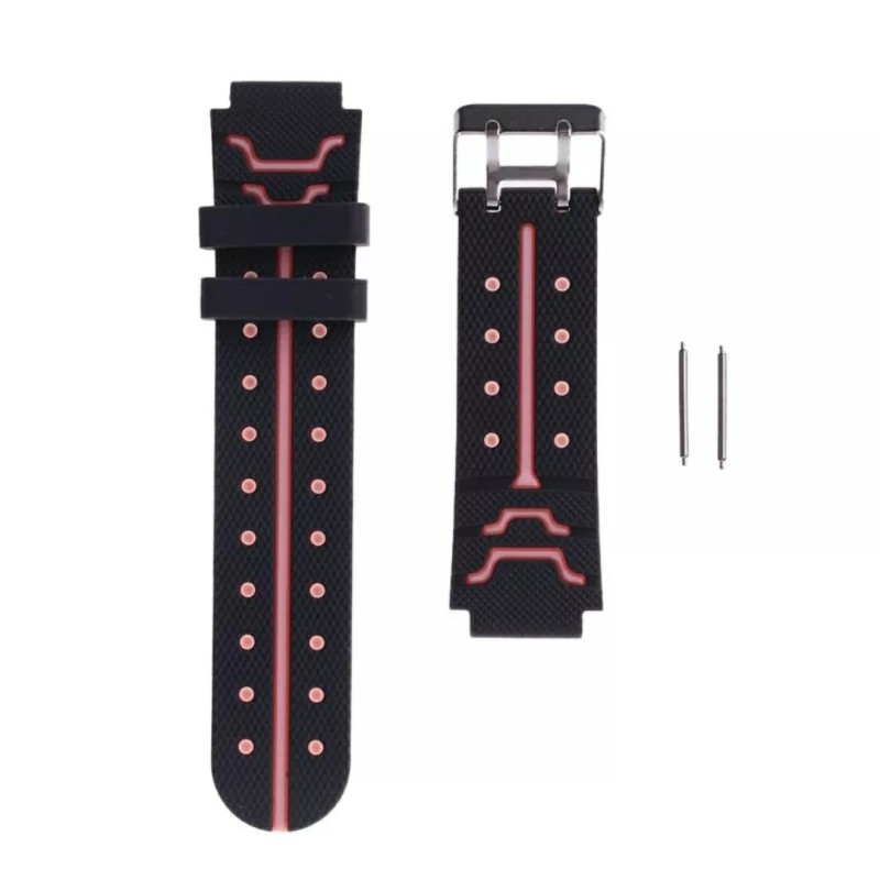 Ремешок силиконовый для детских часов Q60 Q80 Q90 Q100 Q750 T7 S4 Y19 Y21 / 16 mm / Черно-розовый