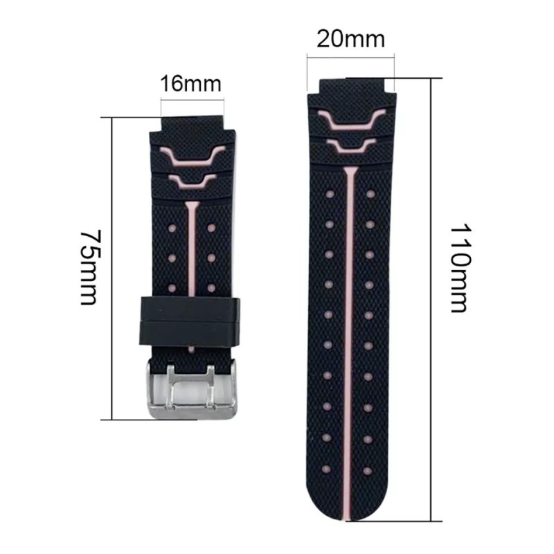 Ремешок силиконовый для детских часов Q60 Q80 Q90 Q100 Q750 T7 S4 Y19 Y21 / 16 mm / Черно-розовый