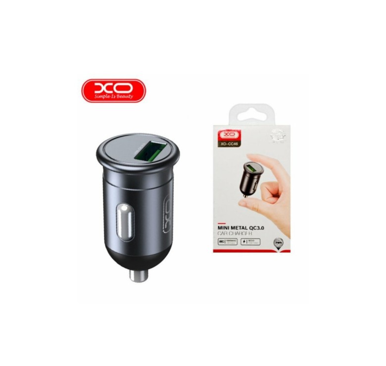 Зарядка автомобільна від прикурювача для смартфонів XO-CC46 / Швидка зарядка Quick Charge 3.0 / Темно-сірий