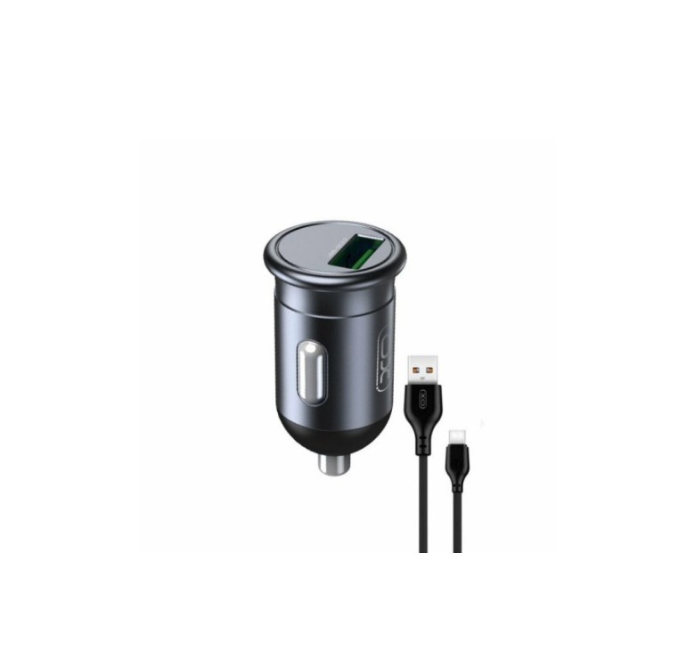 Зарядка автомобільна XO-CC46 з кабелем Type-C - USB / від прикурювача / Швидка зарядка Quick Charge 3.0 / Темно-сірий