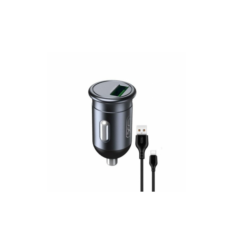 Зарядка автомобільна XO-CC46 з кабелем Type-C - USB / від прикурювача / Швидка зарядка Quick Charge 3.0 / Темно-сірий