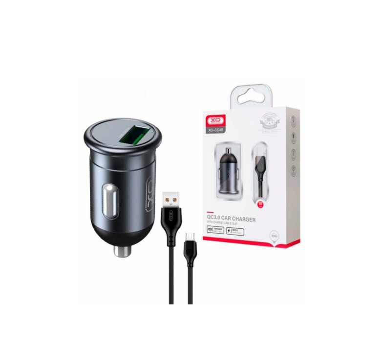 Зарядка автомобільна XO-CC46 з кабелем Micro - USB / від прикурювача / Швидка зарядка Quick Charge 3.0 / Темно-сірий