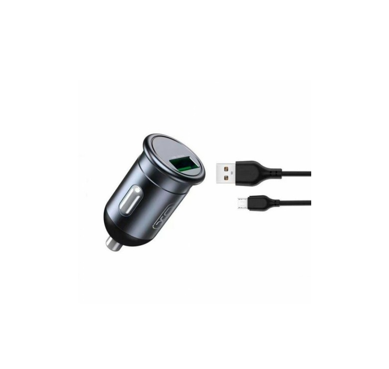 Зарядка автомобільна XO-CC46 з кабелем Micro - USB / від прикурювача / Швидка зарядка Quick Charge 3.0 / Темно-сірий