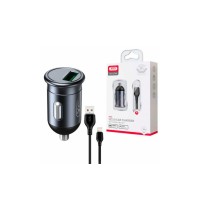 Зарядка автомобільна XO-CC46 з кабелем Lightning - USB / від прикурювача / Швидка зарядка Quick Charge 3.0 / Темно-сірий