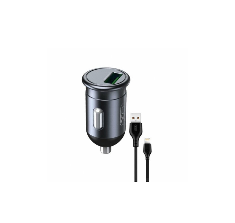 Зарядка автомобільна XO-CC46 з кабелем Lightning - USB / від прикурювача / Швидка зарядка Quick Charge 3.0 / Темно-сірий
