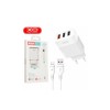 Блок живлення XO-L72 з кабелем USB - Type-C / 3 USB / Швидка зарядка Quick Charge 3.0 / Білий