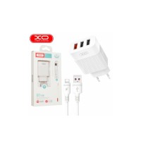 Блок живлення XO-L72 з кабелем USB - Type-C / 3 USB / Швидка зарядка Quick Charge 3.0 / Білий