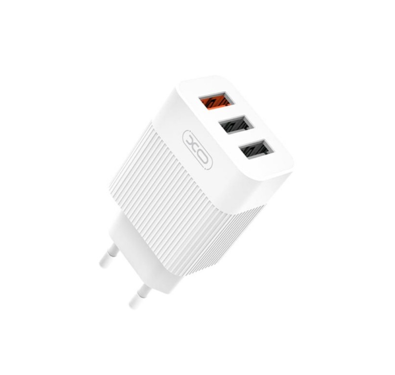 Блок живлення XO-L72 з кабелем USB - Type-C / 3 USB / Швидка зарядка Quick Charge 3.0 / Білий