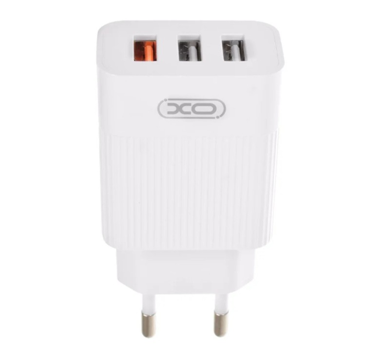 Блок живлення XO-L72 з кабелем USB - Type-C / 3 USB / Швидка зарядка Quick Charge 3.0 / Білий