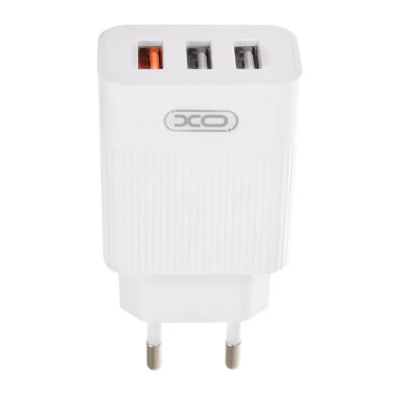 Блок живлення XO-L72 з кабелем Micro - USB / 3 USB / Швидка зарядка Quick Charge 3.0 / Білий