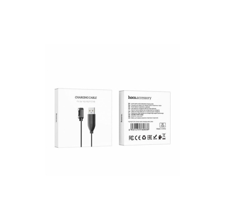 Магнітний фірмовий USB кабель для зарядки смарт-годинників Hoco Y5 / Hoco Y6 / 60 см. / Чорний