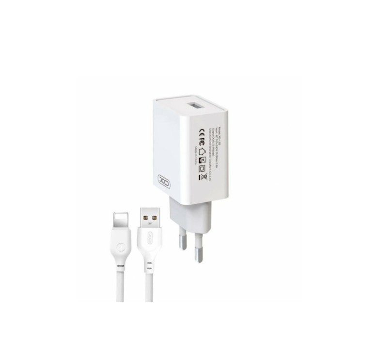 Блок живлення XO-L93 з кабелем lightning для Iphone / 5 вольт / 2.4 Ампера / 1 USB / Білий