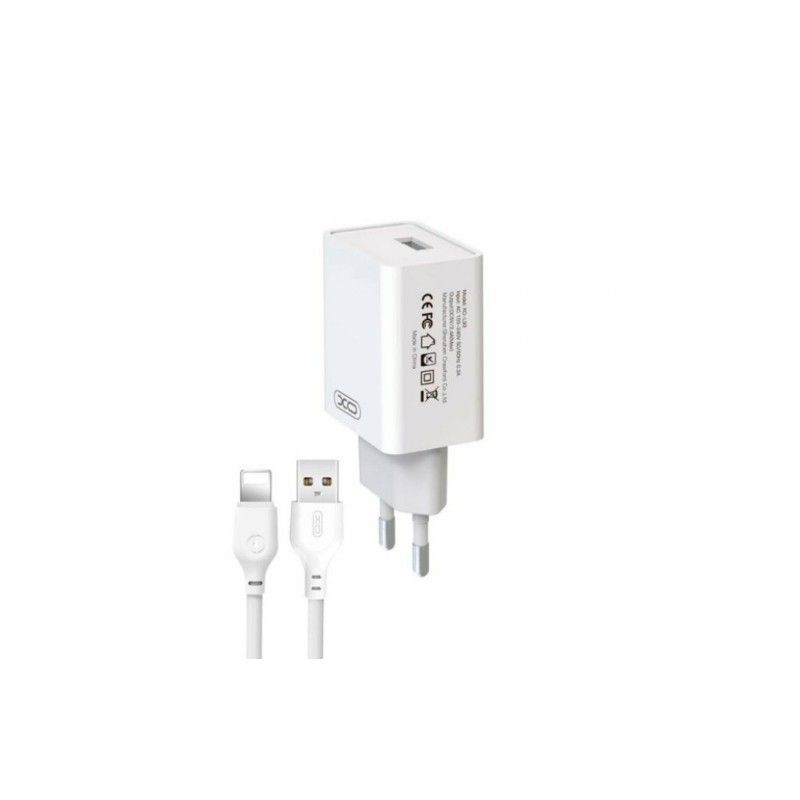 Блок питания XO-L93 с кабелем lightning для Iphone / 5 вольт / 2.4 Ампера / 1 USB / Белый