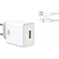 Блок живлення XO-L93 з кабелем Type-C - USB / 5 вольт / 2.4 Ампера / 1 USB / Білий