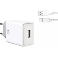 Блок живлення XO-L93 з кабелем Type-C - USB / 5 вольт / 2.4 Ампера / 1 USB / Білий