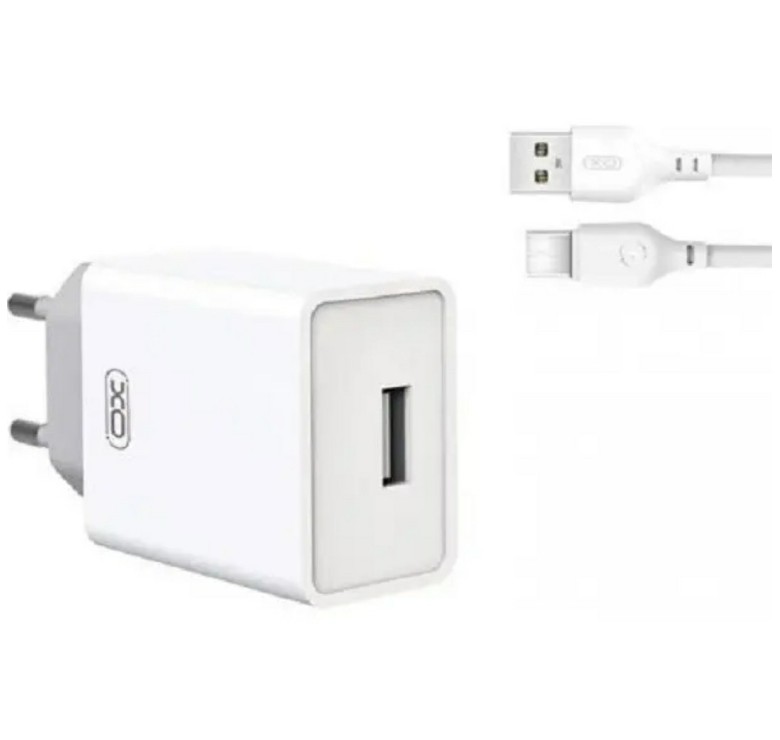 Блок живлення XO-L93 з кабелем Type-C - USB / 5 вольт / 2.4 Ампера / 1 USB / Білий