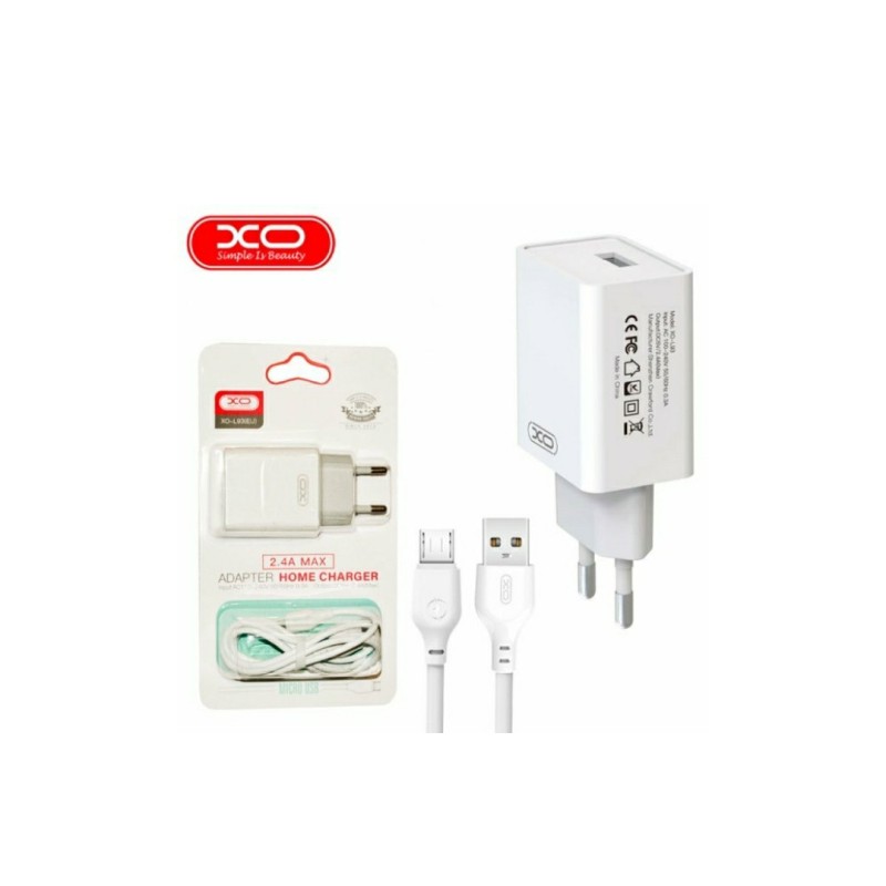 Блок питания XO-L93 с кабелем Micro - USB / 5 вольт / 2.4 Ампера / 1 USB / Белый
