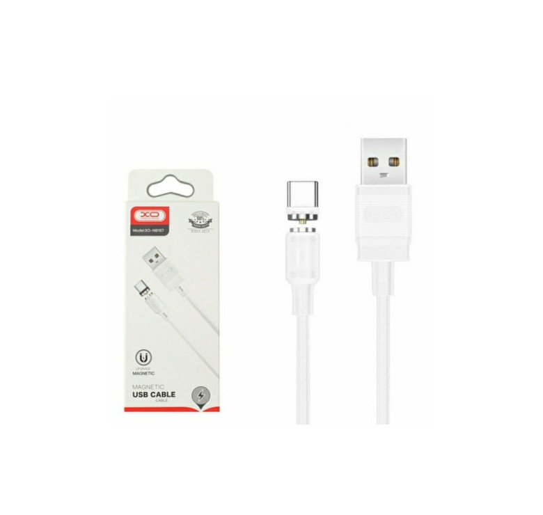Магнітний кабель Type-C - USB / XO-NB187 / Круглий / 360 Градусів / 100 см. / Білий