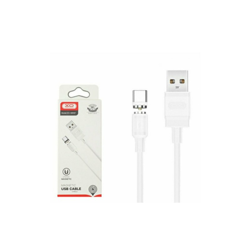 Магнитный кабель Type-C - USB / XO-NB187 / Круглый / 360 Градусов / 100 см. / Белый